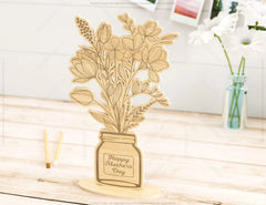 Personalized Standing Pot Flowers for Mom, Mother’s day gift laser cut SVG plan, Customizable Engraving Diy gift Digital Download |#187|