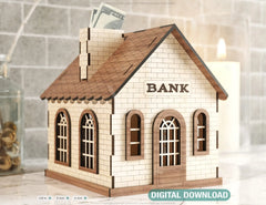 Wooden Plywood Piggy bank house money saving cash box Laser Cutting Home Digital Download |#U188|