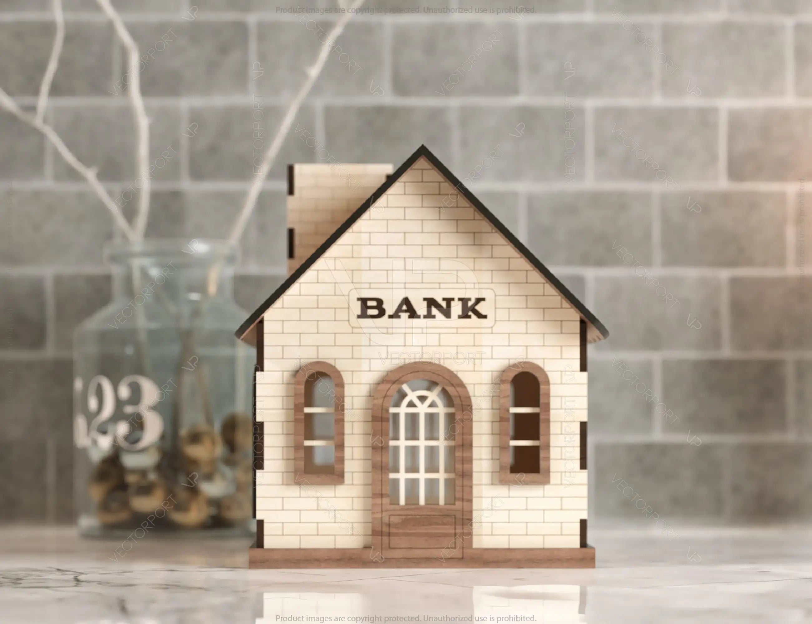 Wooden Plywood Piggy bank house money saving cash box Laser Cutting Home Digital Download |#U188|