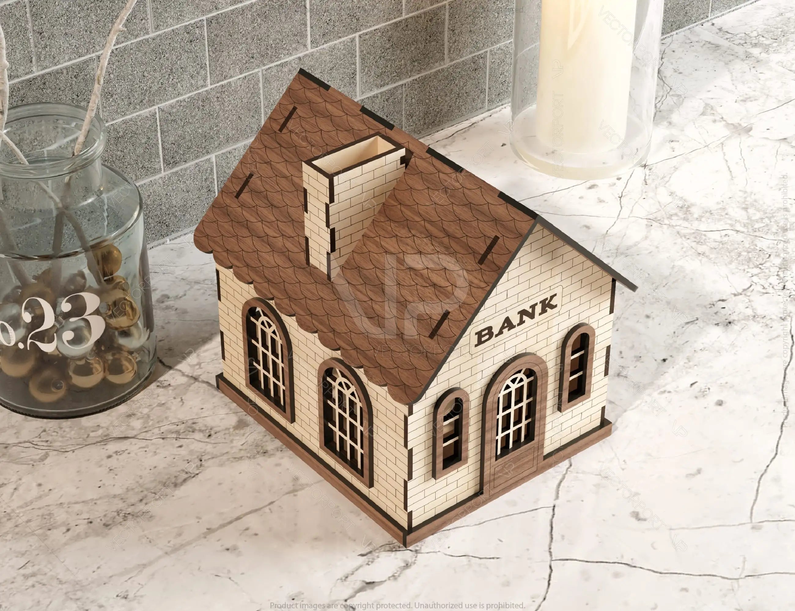 Wooden Plywood Piggy bank house money saving cash box Laser Cutting Home Digital Download |#U188|