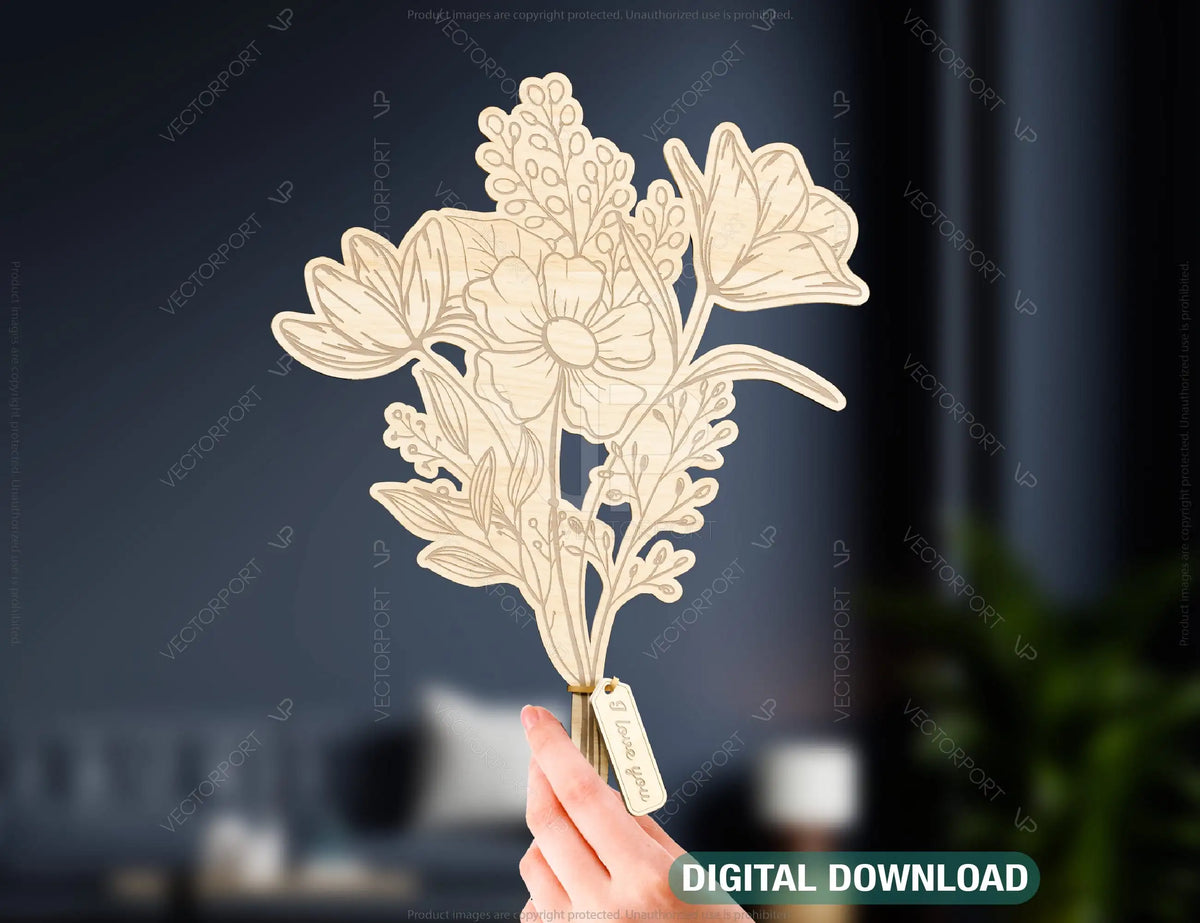 Personalized Flowers for Mom, Mother’s day gift laser cut SVG plan, Customizable Engraving Diy gift Digital Download |#189|