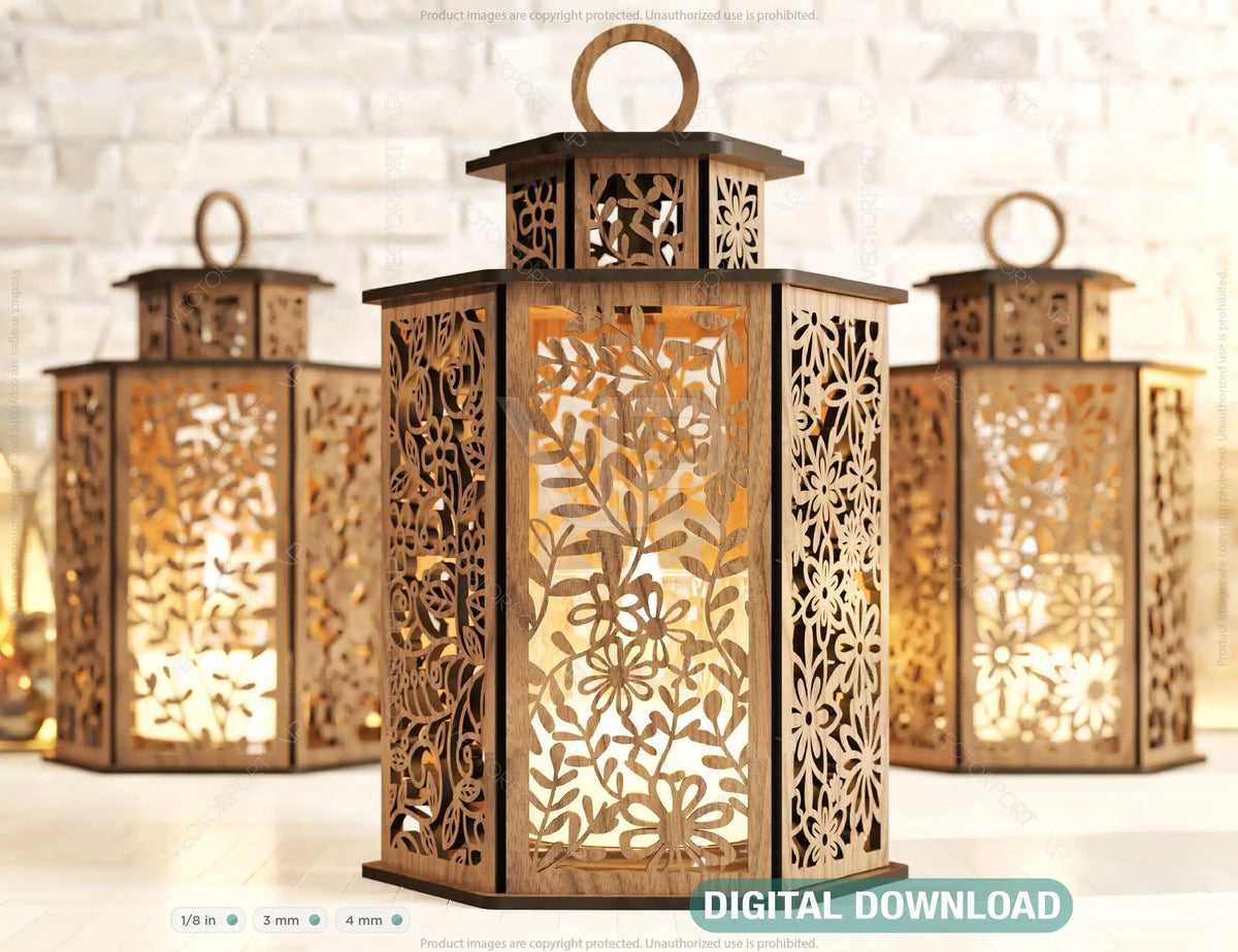 Spring Flower Pattern Lamp Candle Holder Ornaments Opener Lantern Decoration Table Digital Download SVG |#190|