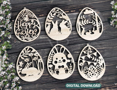 Easter Ornaments Laser Cut Files Egg SVG bundle, Floral 6 Elements Digital Download |#U190|