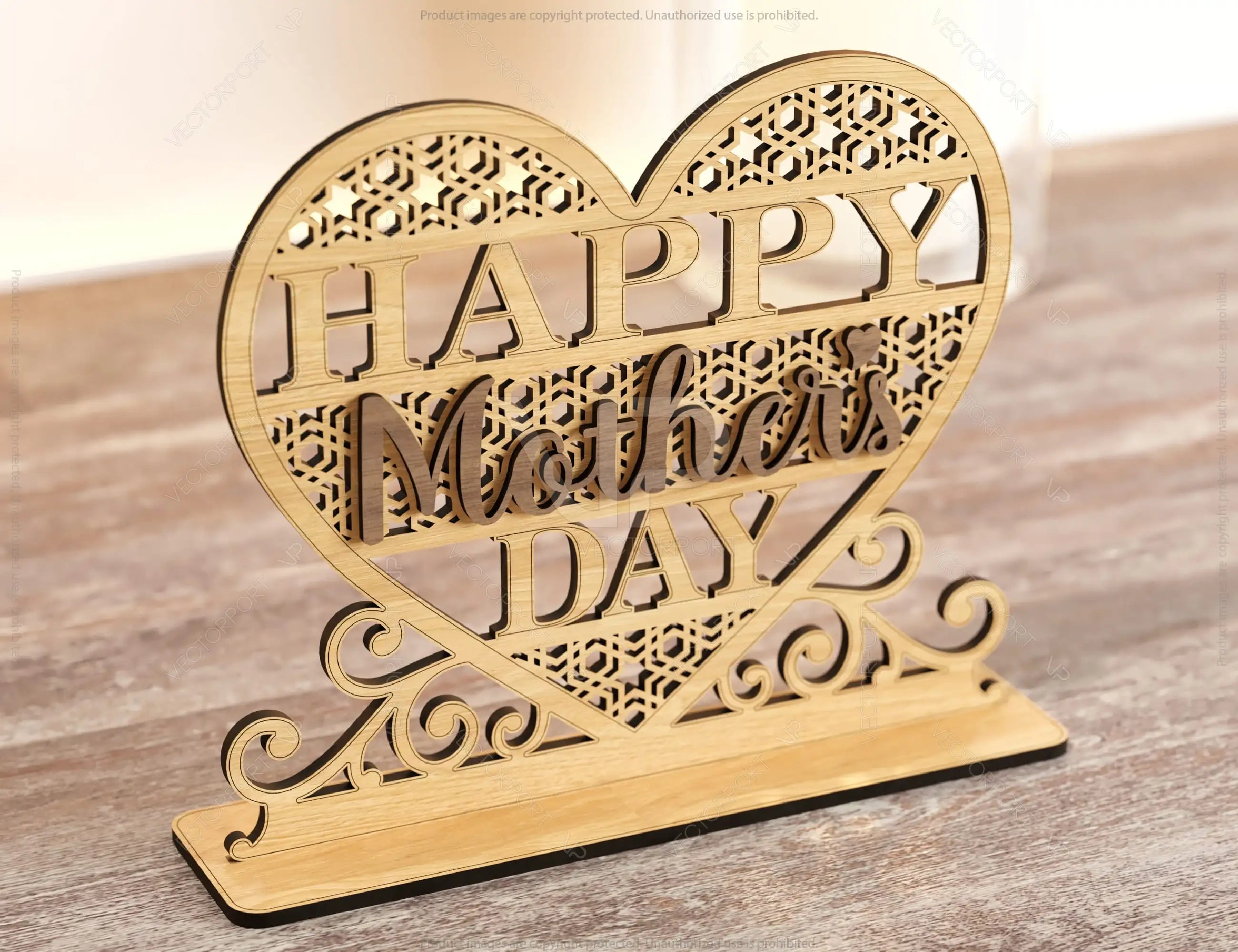 Standing Heart Shape Happy Mother’s Day Gift for Mom, Mother’s day gift laser cut SVG plan, Diy gift Digital Download |#192|