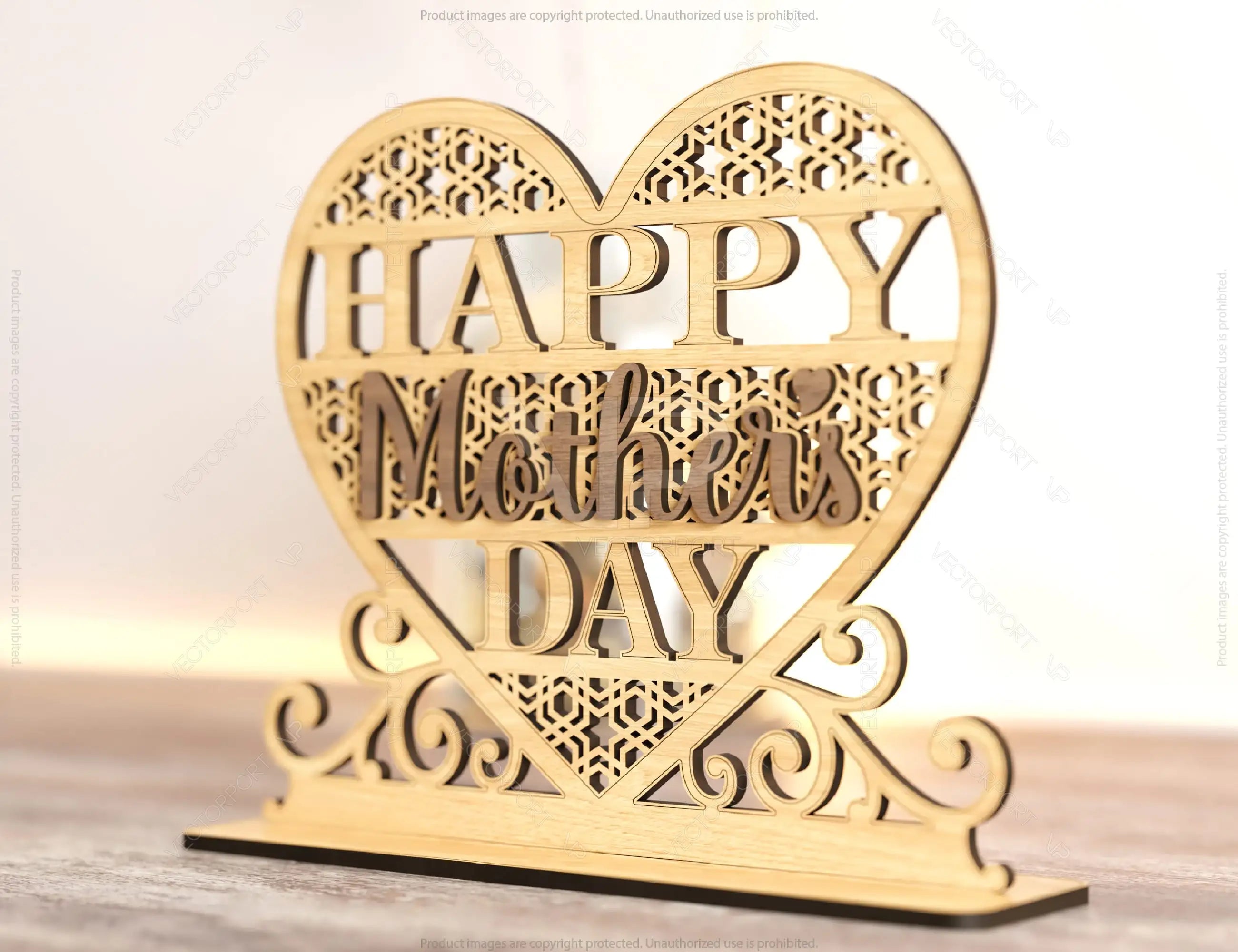 Standing Heart Shape Happy Mother’s Day Gift for Mom, Mother’s day gift laser cut SVG plan, Diy gift Digital Download |#192|