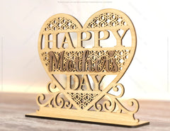 Standing Heart Shape Happy Mother’s Day Gift for Mom, Mother’s day gift laser cut SVG plan, Diy gift Digital Download |#192|