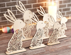 Standing Easter Ornaments Easter Laser Cut Files Bunny SVG bundle Floral rabbit Digital Download |#U193|