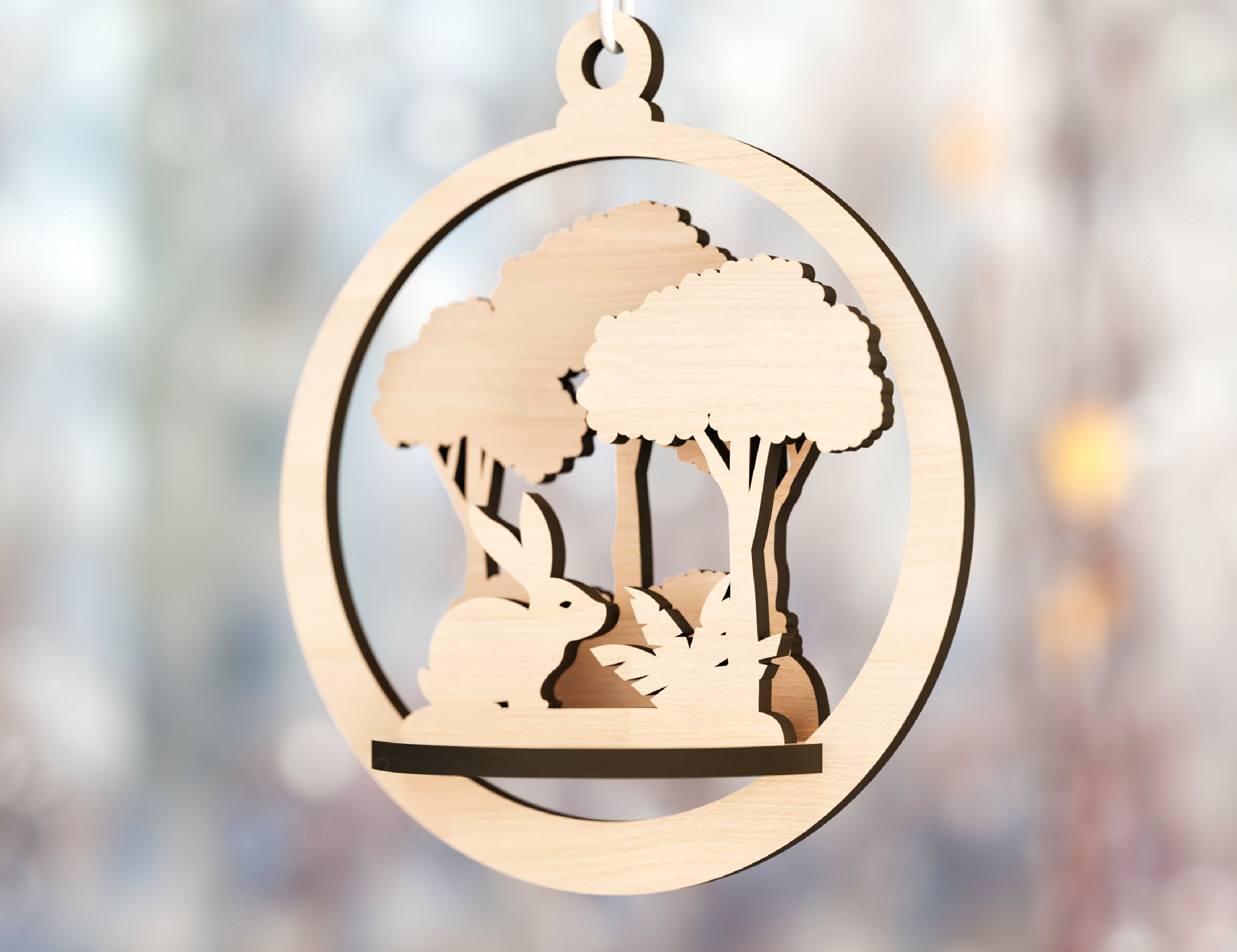 Bauble Wood 3D Laser Cut Easter Ornament Round Design set Hanging Bunny Decorations SVG Digital Download |#194|