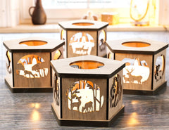 Deer Forest Scene Template Candle Holder Laser Cut Lamp Tea light Lantern Votive Gift Digital Download SVG |#195|