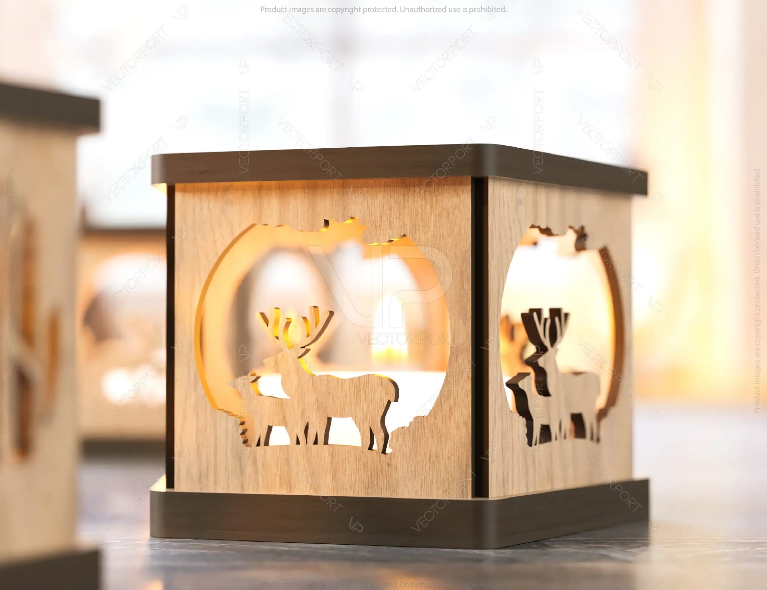 Deer Forest Scene Template Candle Holder Laser Cut Lamp Tea light Lantern Votive Gift Digital Download SVG |#195|