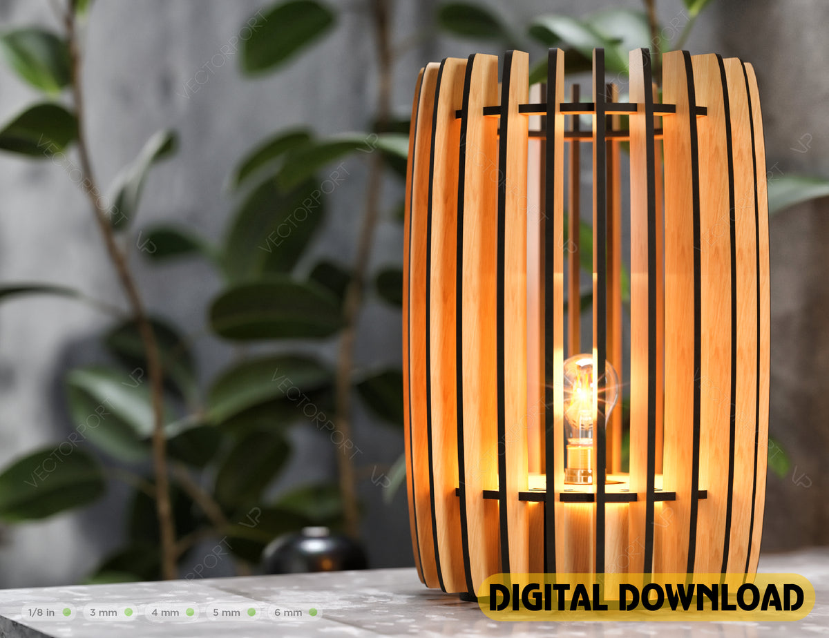 Decorative Modern Cylinder Table Wooden Lamp Laser Cut Desk Lamp Vector plans Digital Download SVG DXF |#198|