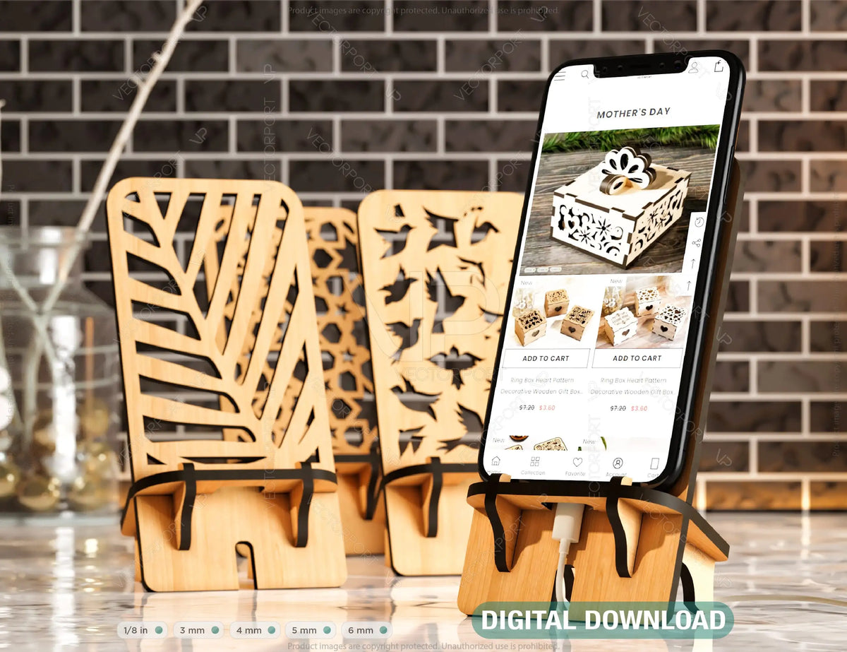 Laser Cut Wooden Mobile Phone Stand Cell Phone Holder Digital Download SVG |#U198|