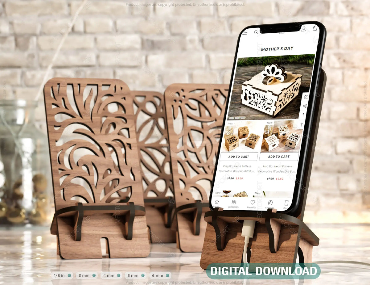 Laser Cut Wooden Mobile Phone Stand Cell Phone Holder Digital Download SVG |#U199|