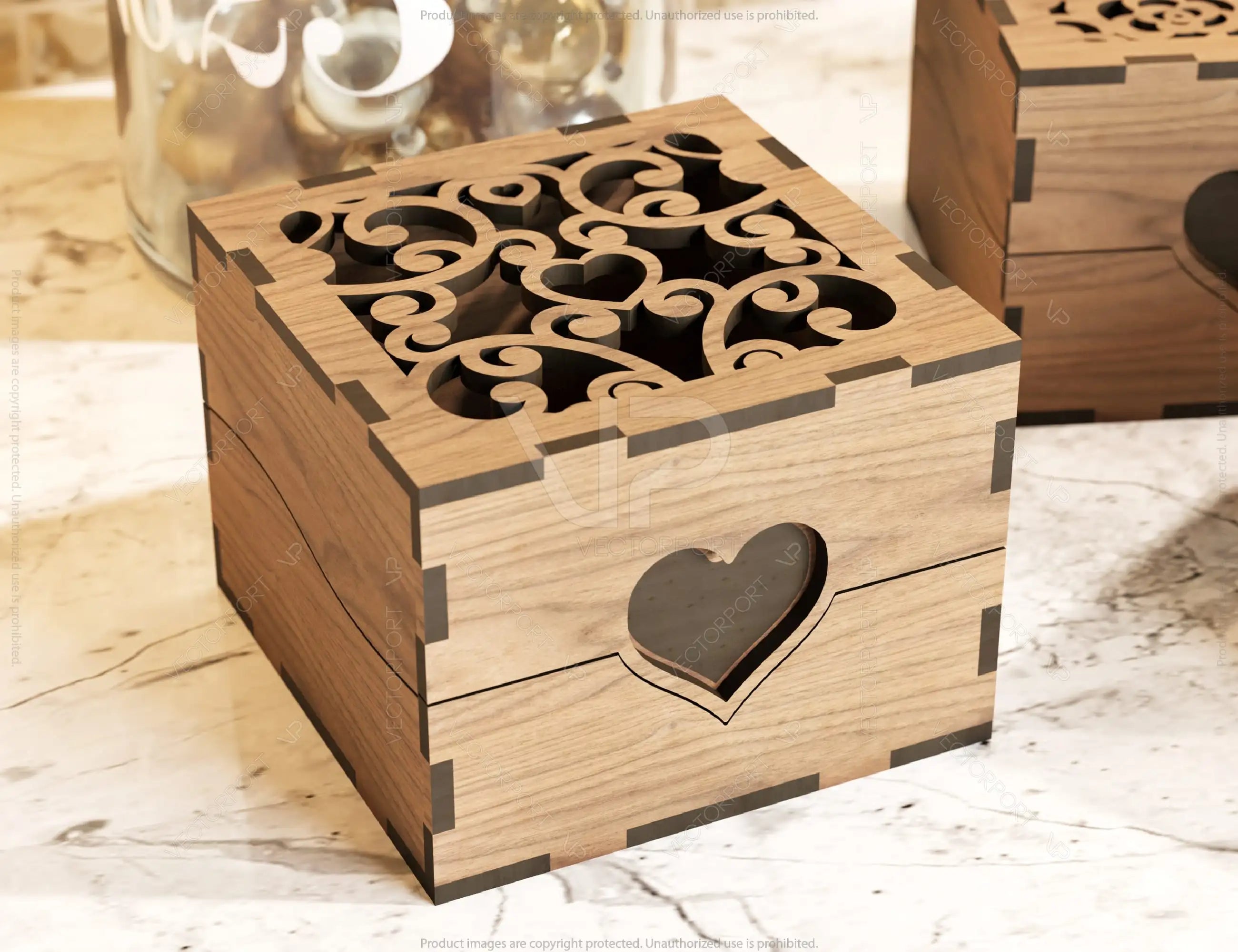 Ring Box Heart Pattern Decorative Wooden Gift box laser cut Jeweler case Wedding Birthday Valentine Gift Box Digital Download |#200|