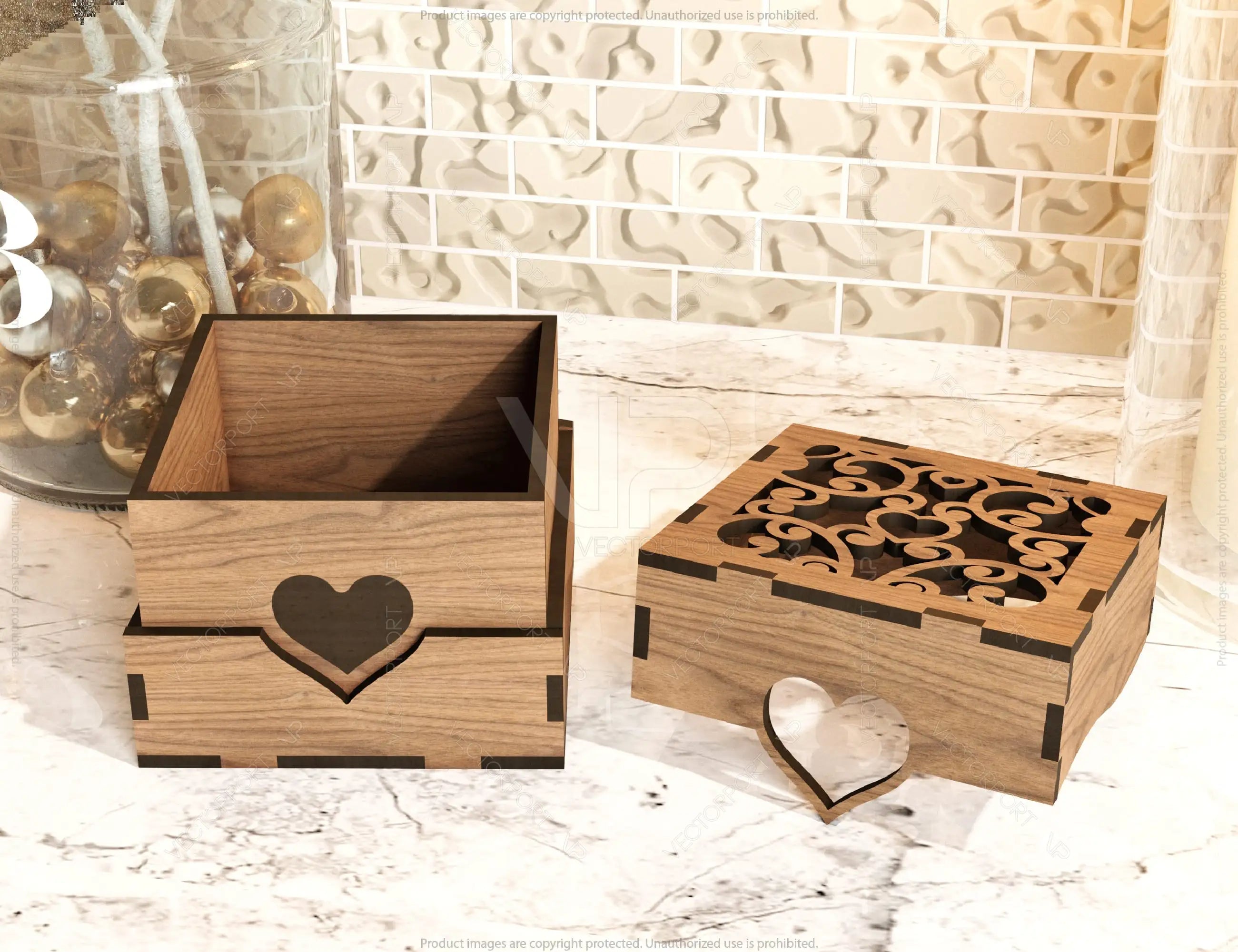 Ring Box Heart Pattern Decorative Wooden Gift box laser cut Jeweler case Wedding Birthday Valentine Gift Box Digital Download |#200|