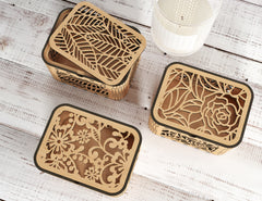 Decorative Wooden box with Flowers & Leaves Pattern laser cut file Jeweler case Wedding Birthday box Mother’s Day Gift Box Digital Download |#201|