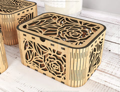 Decorative Wooden box with Flowers & Leaves Pattern laser cut file Jeweler case Wedding Birthday box Mother’s Day Gift Box Digital Download |#201|