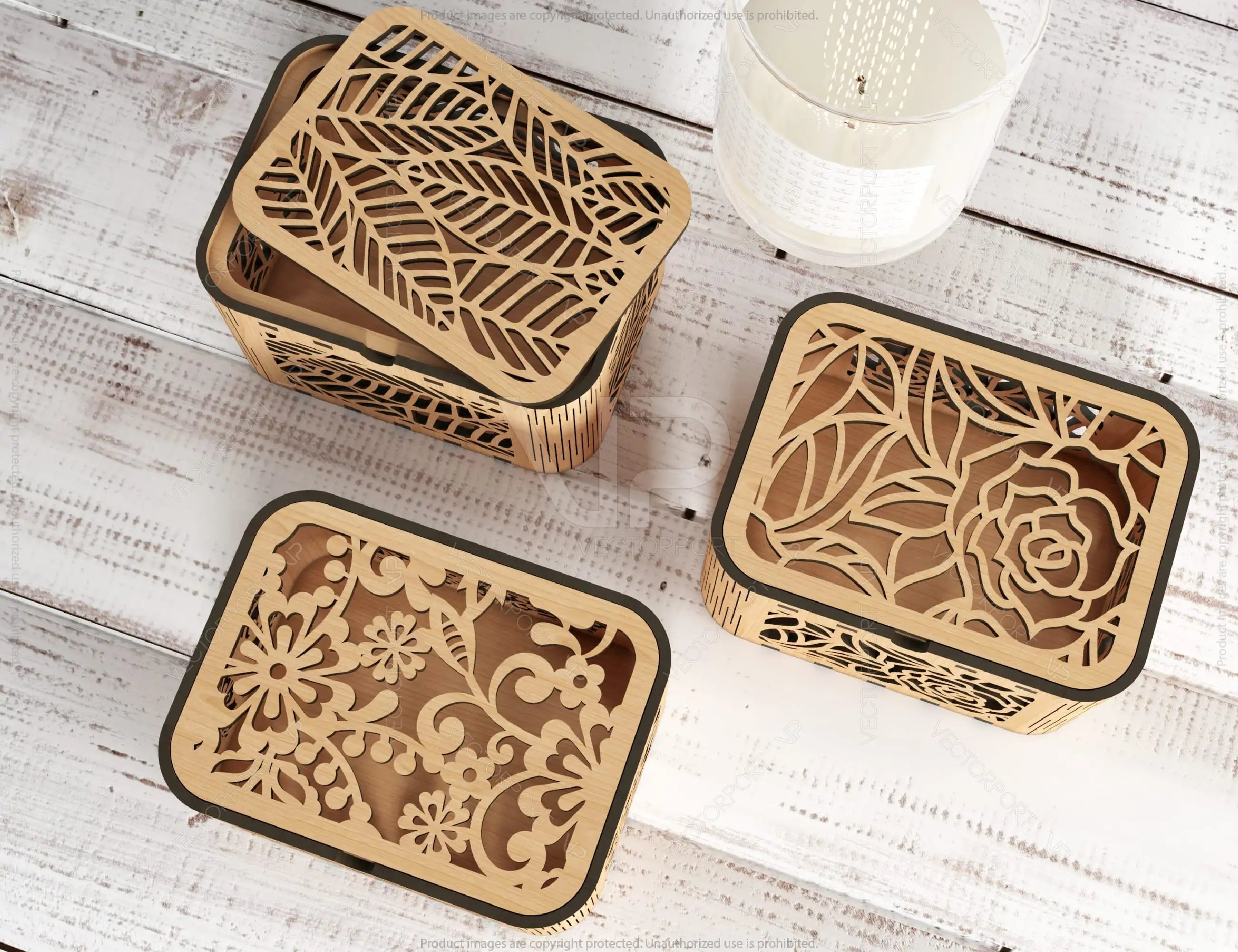 Decorative Wooden box with Flowers & Leaves Pattern laser cut file Jeweler case Wedding Birthday box Mother’s Day Gift Box Digital Download |#201|