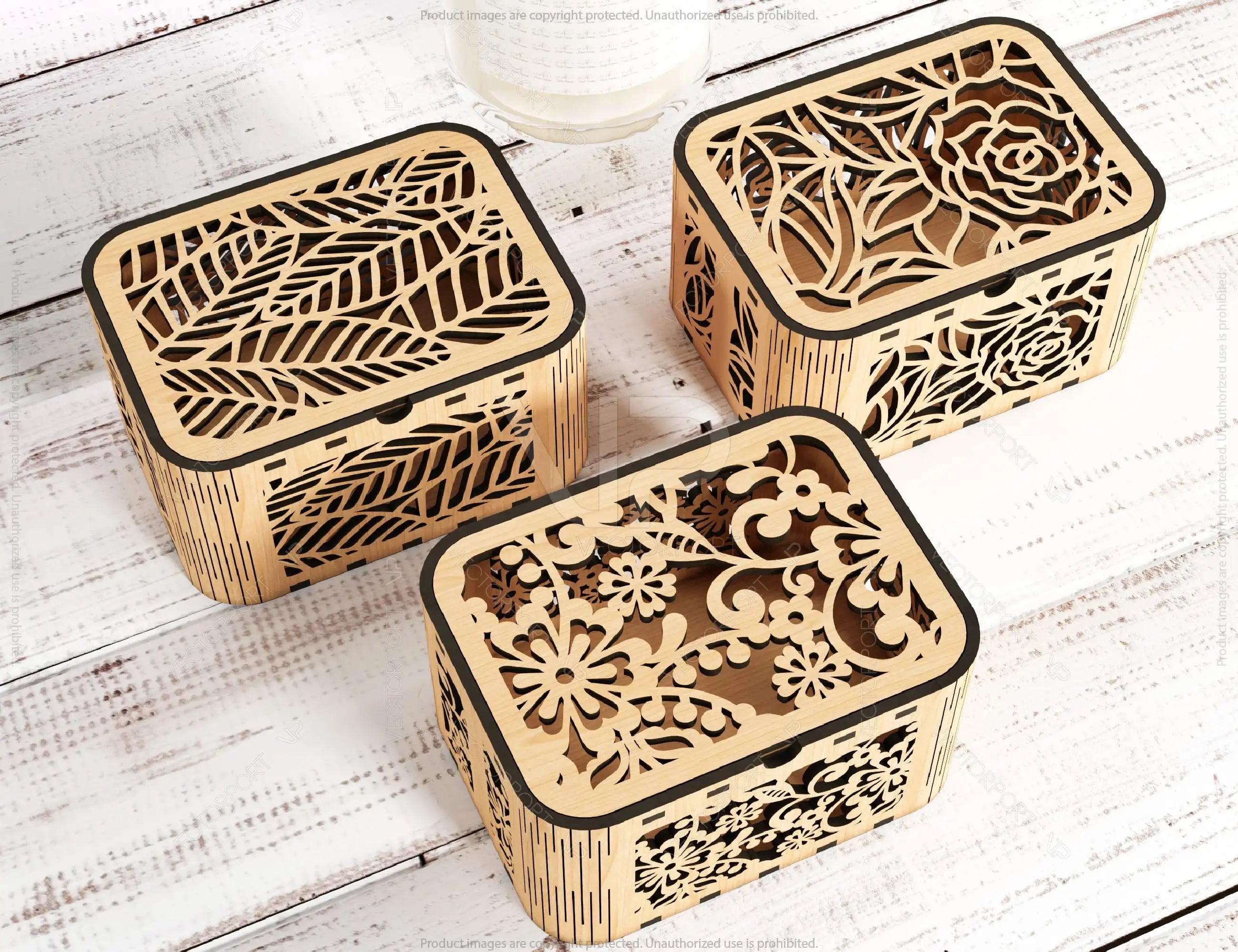 Decorative Wooden box with Flowers & Leaves Pattern laser cut file Jeweler case Wedding Birthday box Mother’s Day Gift Box Digital Download |#201|