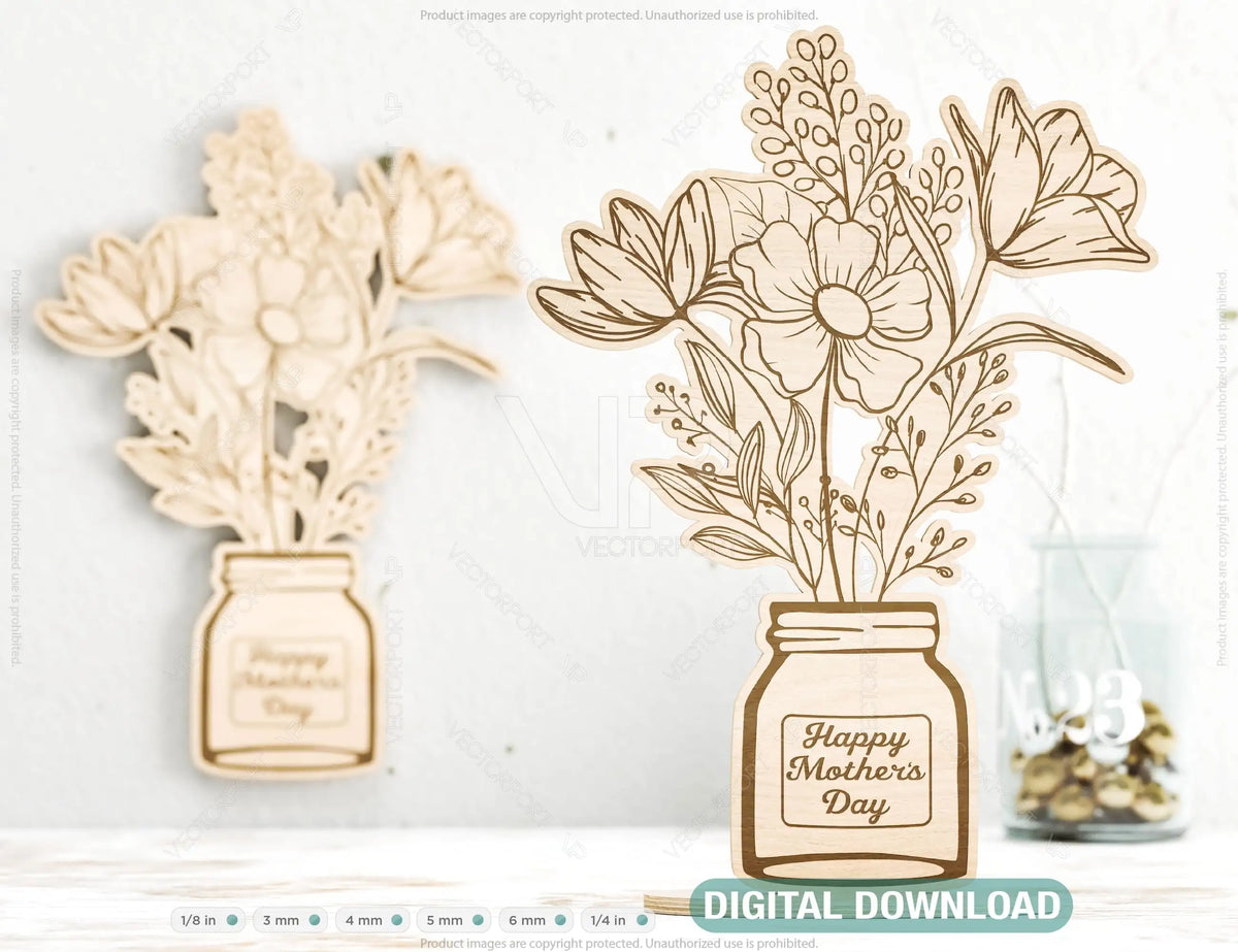 Personalized Standing Pot Flowers for Mom, Mother’s day gift laser cut SVG plan, Customizable Engraving Diy gift Digital Download |#U202|