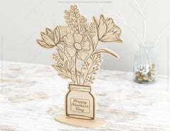 Personalized Standing Pot Flowers for Mom, Mother’s day gift laser cut SVG plan, Customizable Engraving Diy gift Digital Download |#U202|