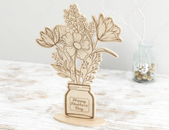 Personalized Standing Pot Flowers for Mom, Mother’s day gift laser cut SVG plan, Customizable Engraving Diy gift Digital Download |#U202|