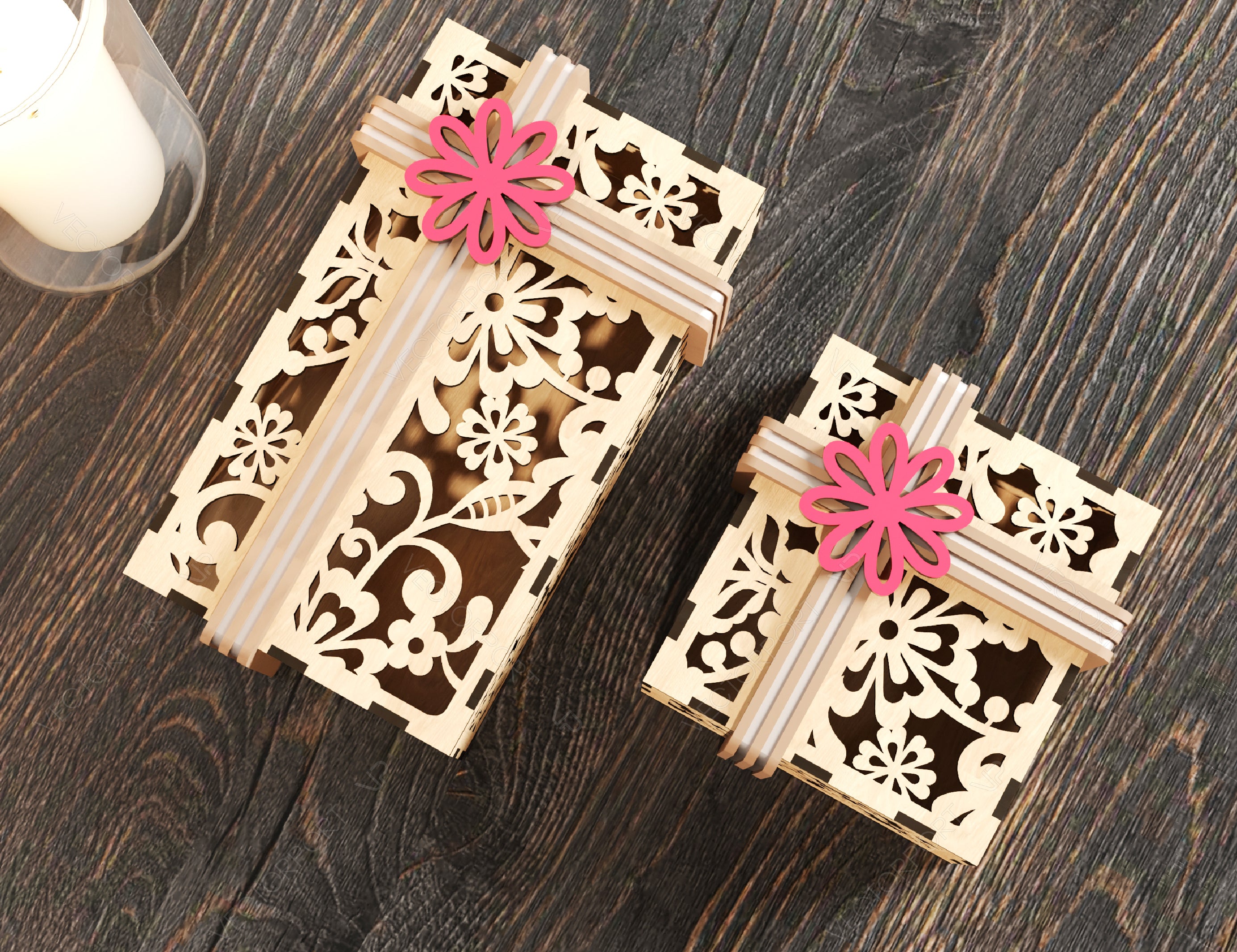 Gift Box Laser Cut with Ribbon Decorative Flowers pattern opener jeweler case Wedding Love vector Digital Download |#202|