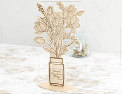 Personalized Standing Pot Flowers for Mom, Mother’s day gift laser cut SVG plan, Customizable Engraving Diy gift Digital Download |#U203|
