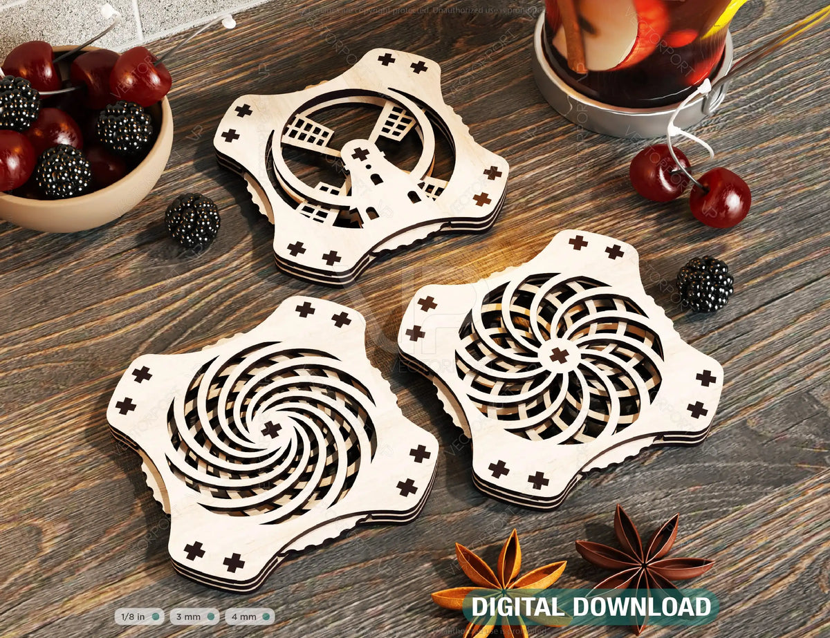 Mechanical Laser Cut Coaster Tea Coffee Cup Mat Pad Placemat Tableware Digital Download |#204|