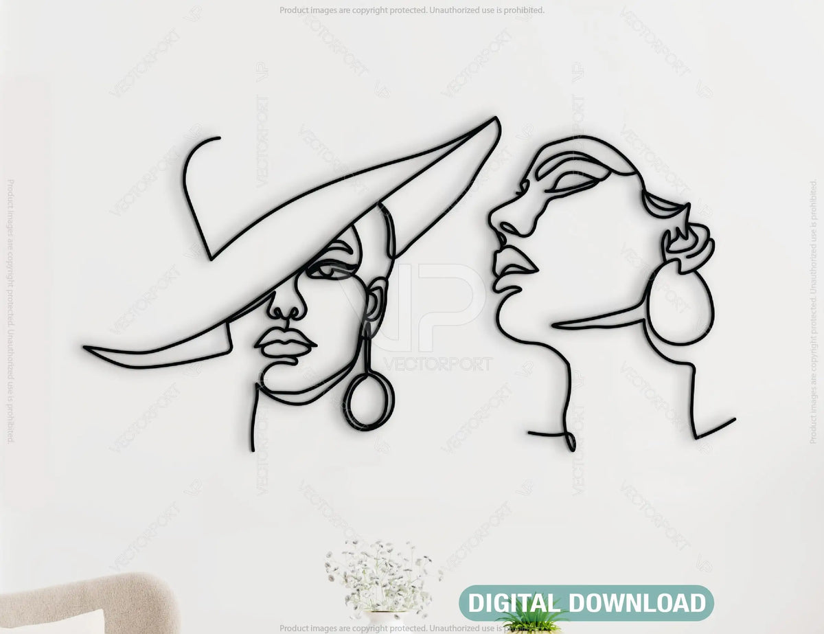 Hand Drawn one line Woman Art Portrait Laser cut Wall Decor SVG plan Digital Download |#U206|