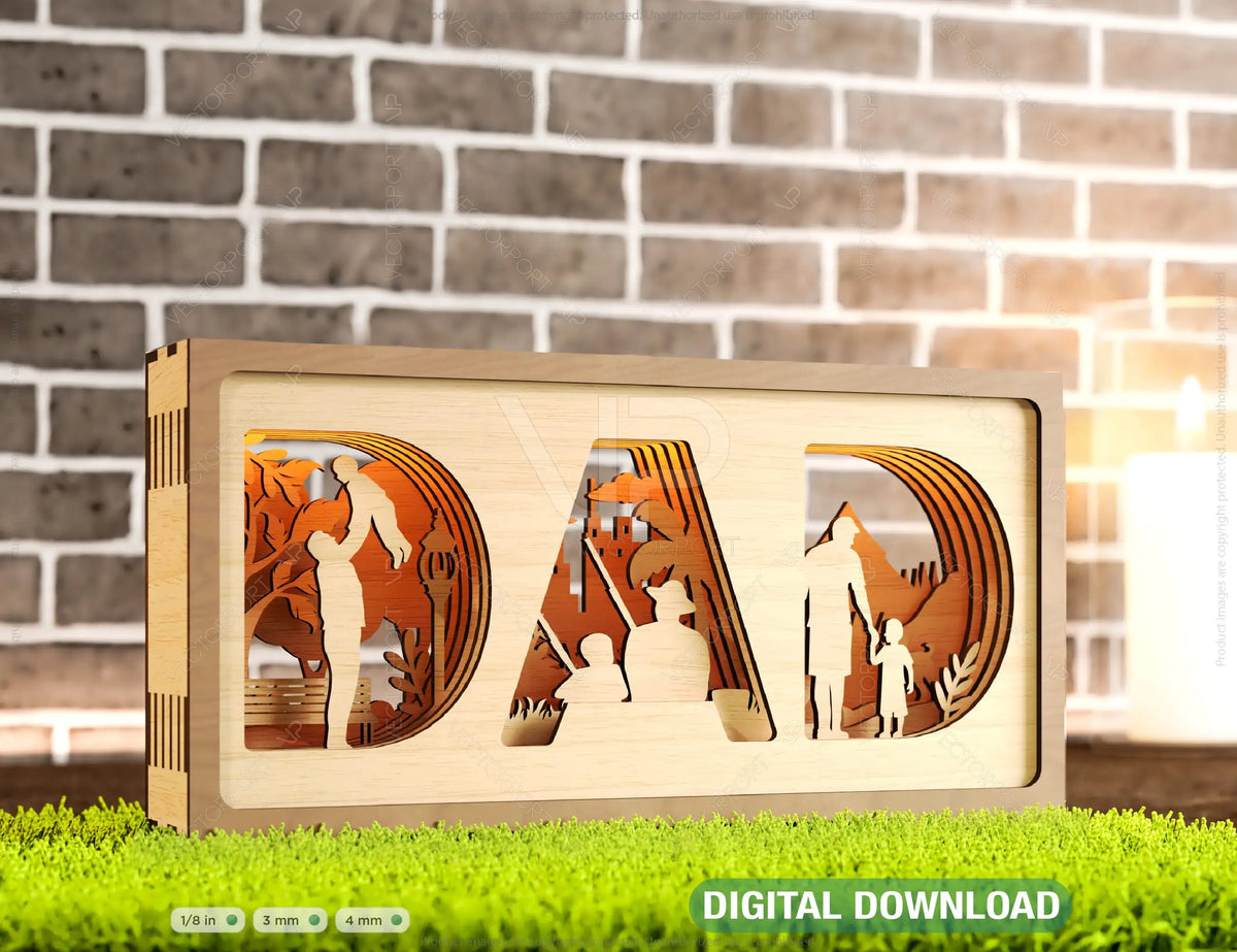 Multilayer Standing Dad and Son 3D Happy Father’s Day Gift for Dad, Shadow box SVG plan, Diy gift Digital Download |#207|