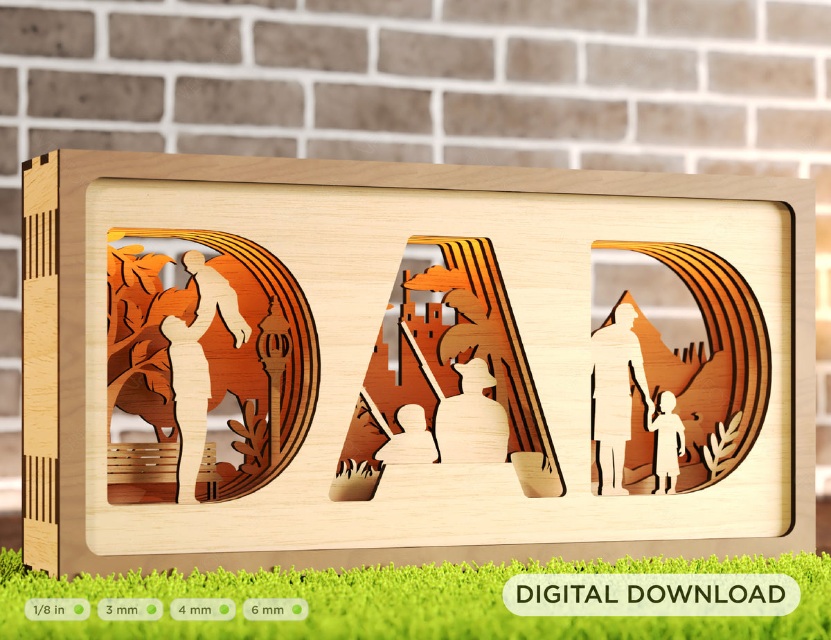 Multilayer Standing Dad and Son 3D Happy Father’s Day Gift for Dad, Shadow box SVG plan, Diy gift Digital Download |#207|