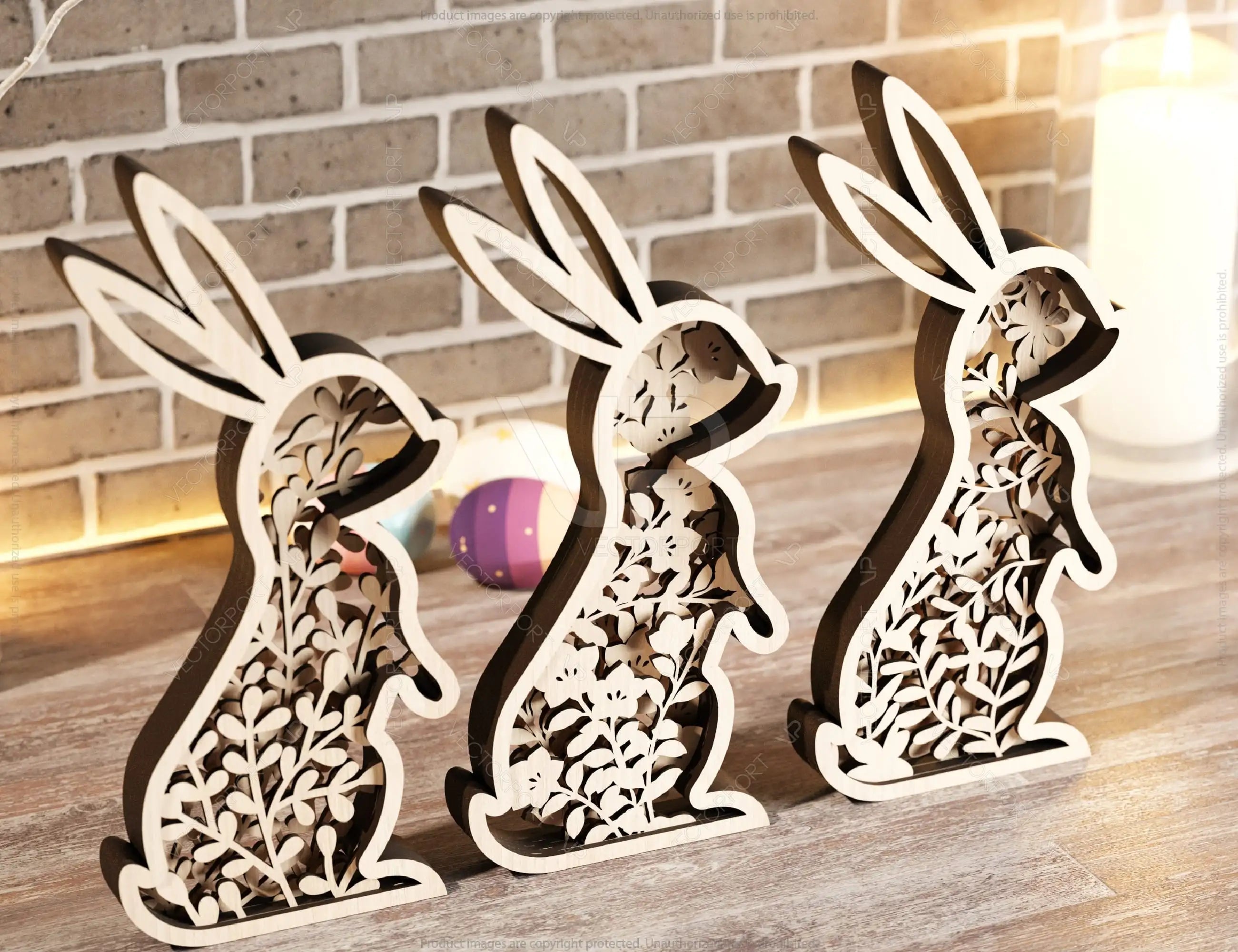 Easter Laser Cut Files Rabbits SVG layered bundle, Floral Bunny multilayer Digital Download |#U207|