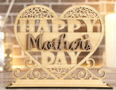 Standing Heart Shape Happy Mother’s Day Gift for Mom, Mother’s day gift laser cut SVG plan, Diy gift Digital Download |#U208|