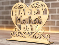 Standing Heart Shape Happy Mother’s Day Gift for Mom, Mother’s day gift laser cut SVG plan, Diy gift Digital Download |#U208|