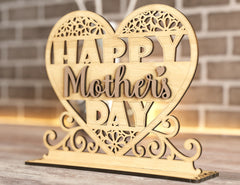 Standing Heart Shape Happy Mother’s Day Gift for Mom, Mother’s day gift laser cut SVG plan, Diy gift Digital Download |#U208|