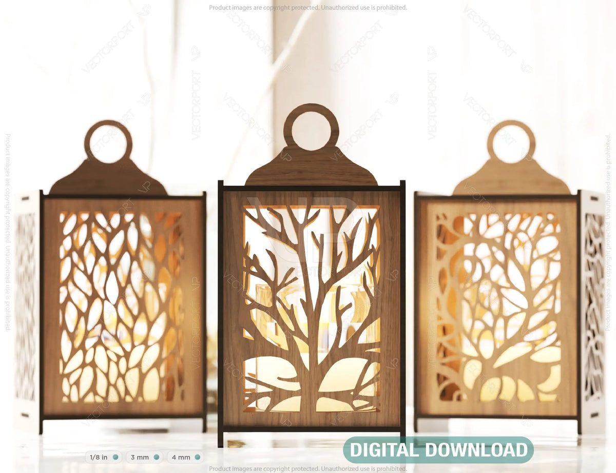 Wooden Hanging Decoration Lantern Laser Cut Night Light Lampshade Table Candle Holder SVG |#U209|