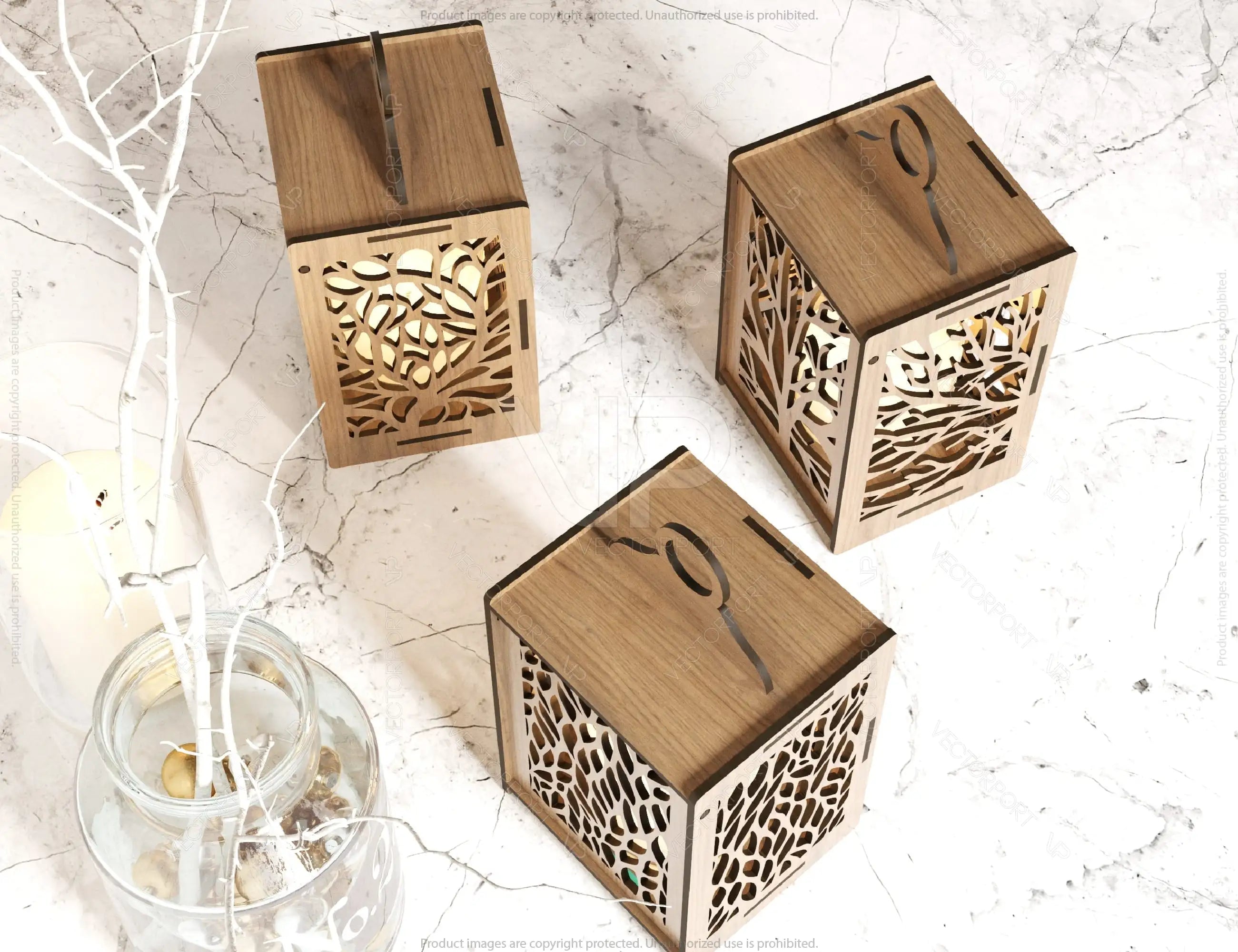 Wooden Hanging Decoration Lantern Laser Cut Night Light Lampshade Table Candle Holder SVG |#U209|