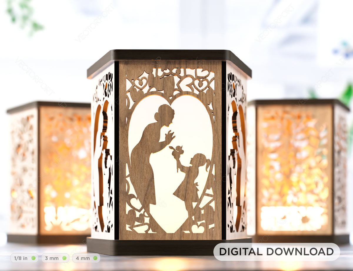 Mother’s Day Candle Holder Laser Cut Lamp plywood Tea light Lantern Votive Gift  Wooden table Lamp Lantern Digital Download SVG |#U212|