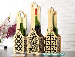 Wine box holder 2 pattern design for laser cut, Wine case Father’s Day Gift Bottle Holder SVG Digital Download |#212|