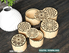 Round Decorative Wooden Gift box laser cut Jeweler Case Wedding Love Digital Download |#213|