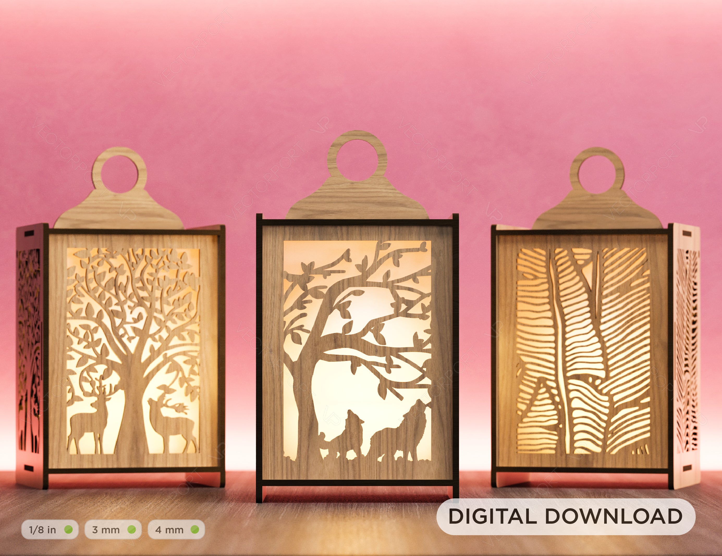 Candle Holder Laser Cut Tree & Animals Lamp wood Tea light Lantern Votive Gift Digital Download |#U213|