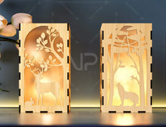 Tea light Winter Snowy Forest with Deer Lantern Candle Holder Laser Cut plywood Votive Gift  Wooden Lantern Digital Download SVG |#215|