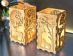 Tea light Winter Snowy Forest with Deer Lantern Candle Holder Laser Cut plywood Votive Gift  Wooden Lantern Digital Download SVG |#215|