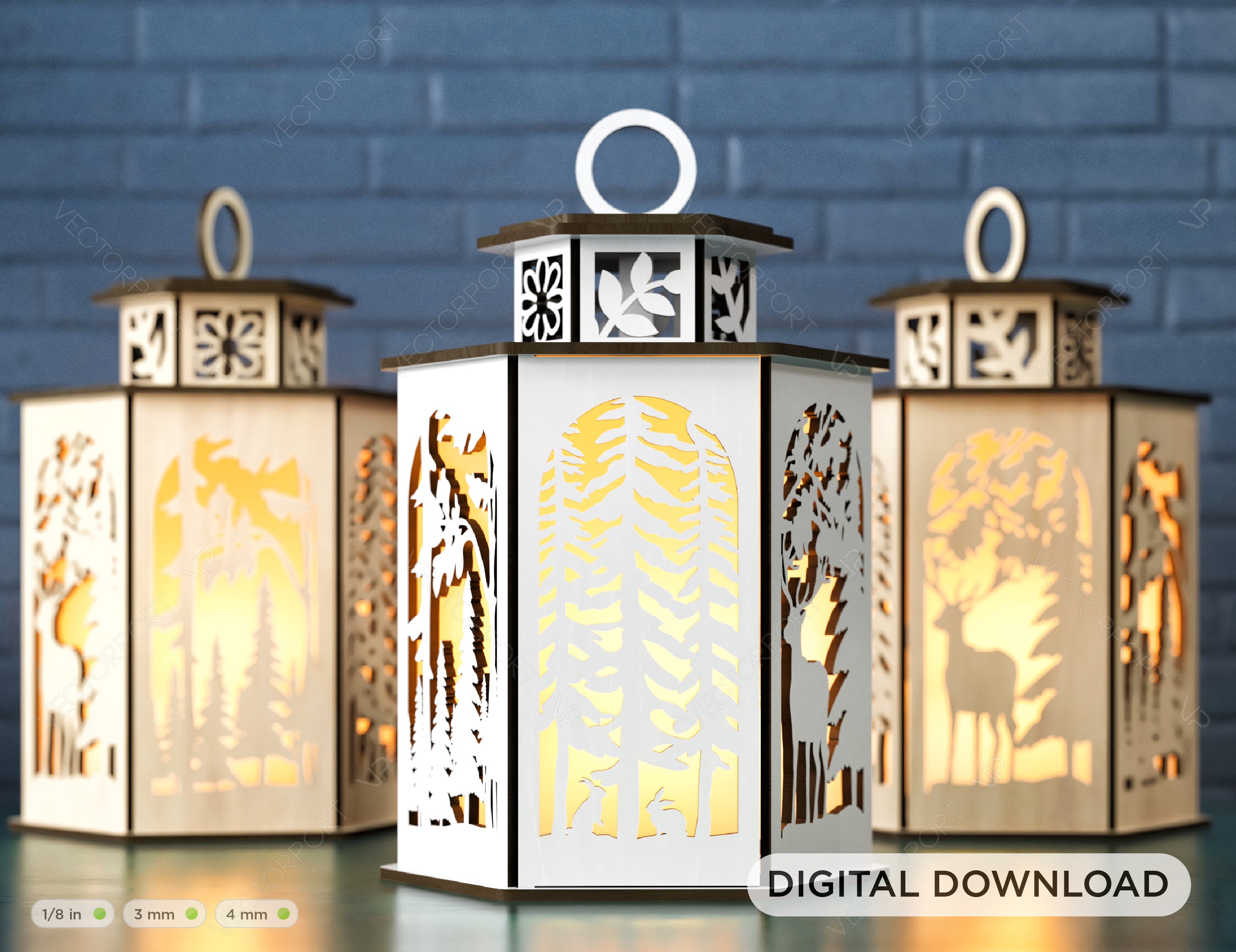 Deer Lantern Tea light Winter Snowy Forest with Deer Lantern Candle Holder Laser Cut plywood Votive Gift  Wooden Lantern Digital Download SVG |#217|