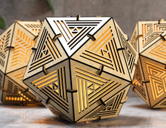 Icosahedron 3 Different Pattern wood triangle shadow lamp Tea Lantern Candle Holder Digital Download SVG |#218|