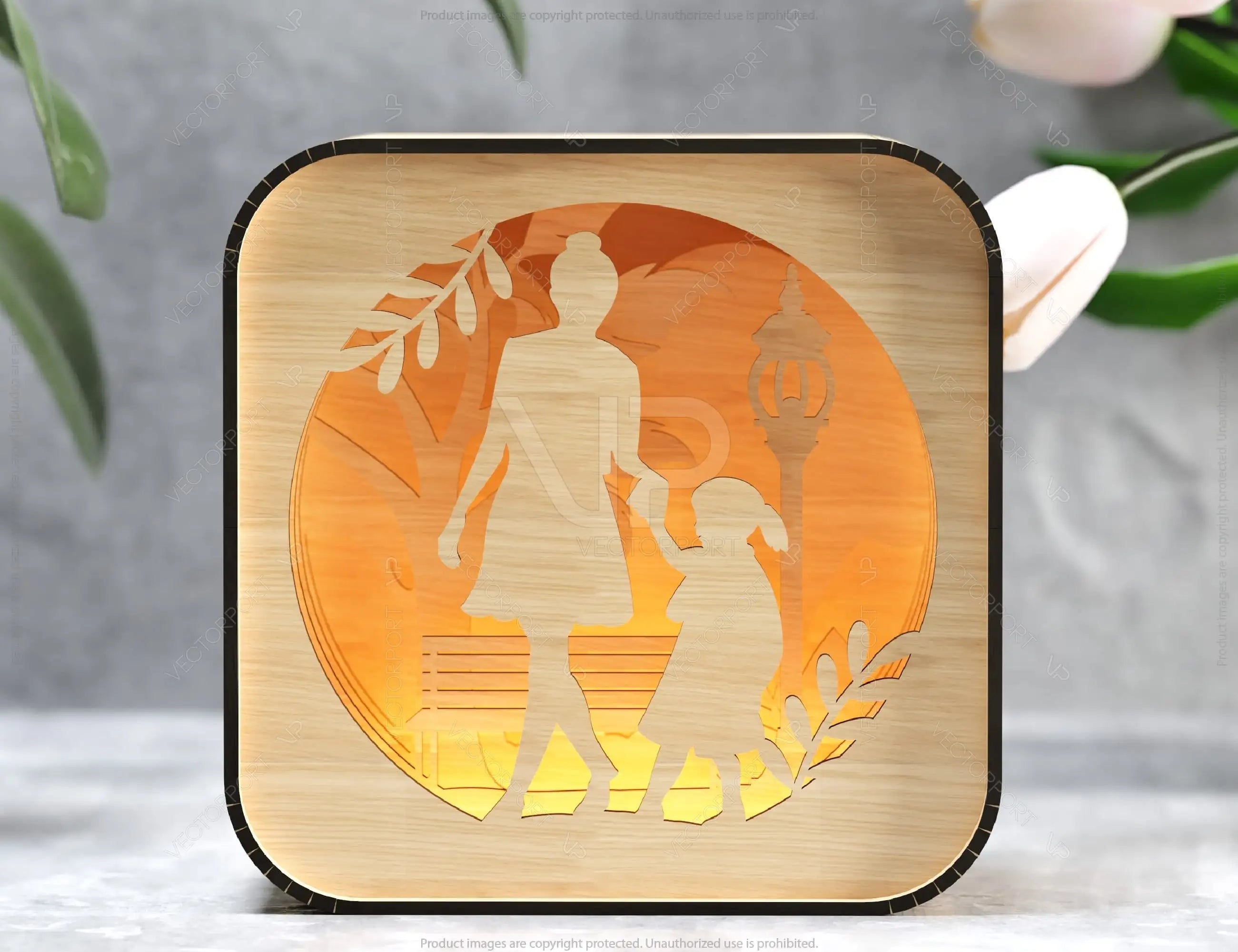 Mother’s Day Gift Wooden Led Night Lamp Mom & Daughter Scene Multilayer Shadowbox Laser Cut Lampshade Table Lamp Digital Download |#U218|