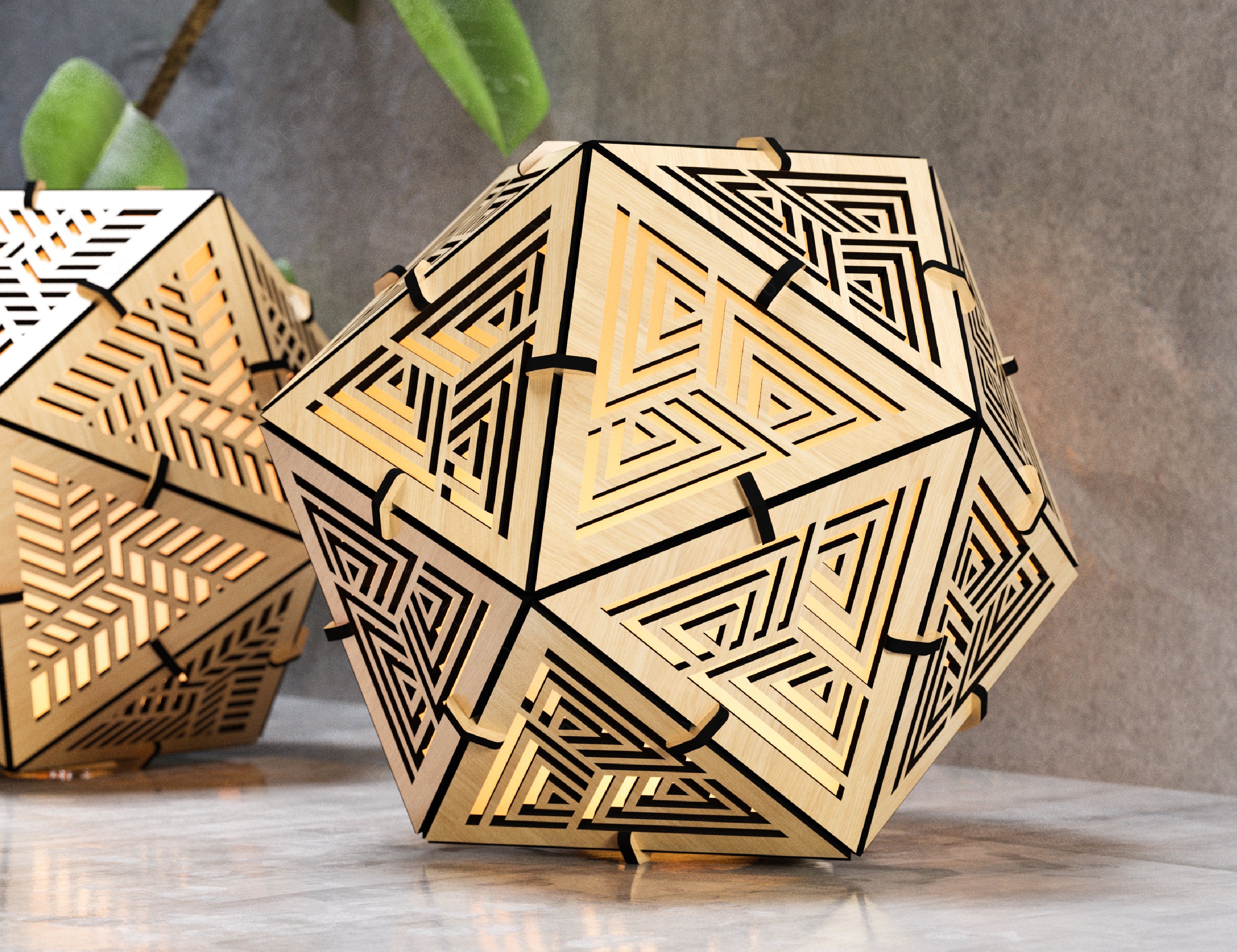 Icosahedron 3 Different Pattern wood triangle shadow lamp Tea Lantern Candle Holder Digital Download SVG |#218|