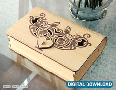 Book Shape Wooden Gift Box with lock Laser cut Card Case Favor Box Wooden Bag Purse Digital Downloads | SVG |#219|