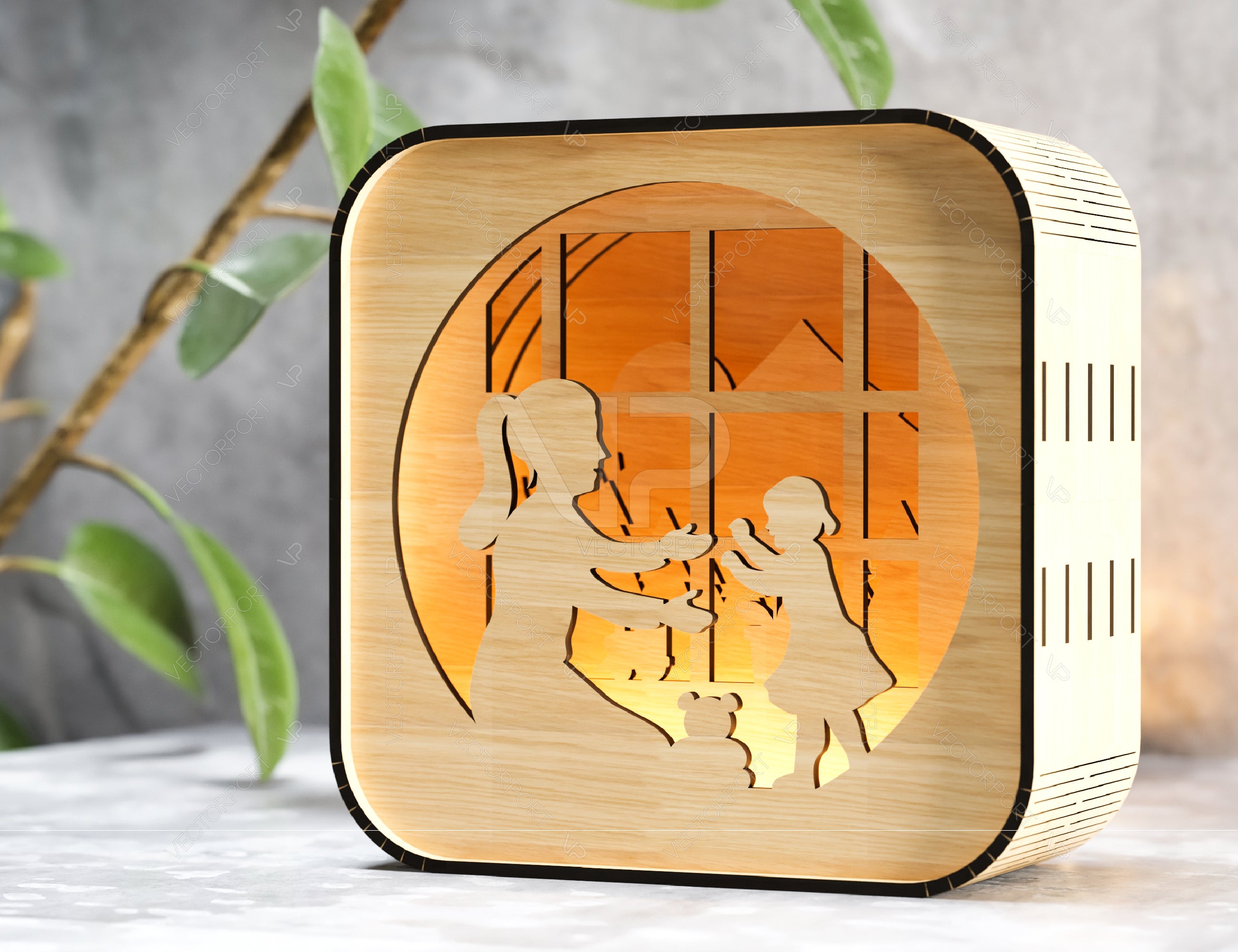 Mother’s Day Gift Wooden Led Night Lamp Mom & Daughter Scene Multilayer Shadowbox Laser Cut Lampshade Table Lamp Digital Download |#U219|
